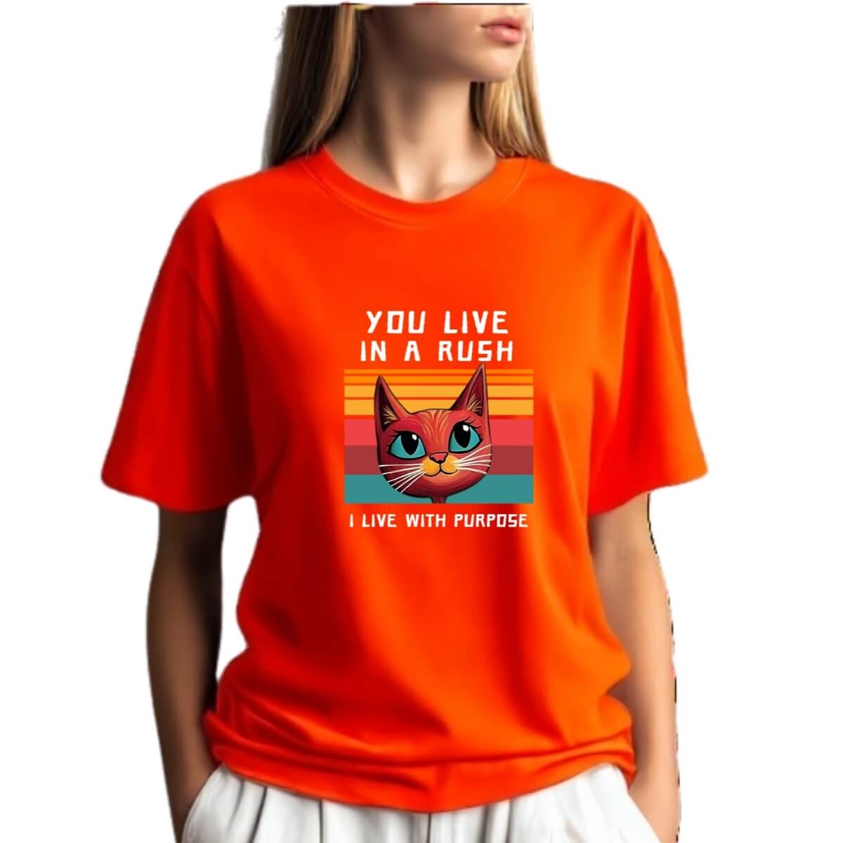 Camiseta Laranja Gato Retro Sunset - Estampa Vintage