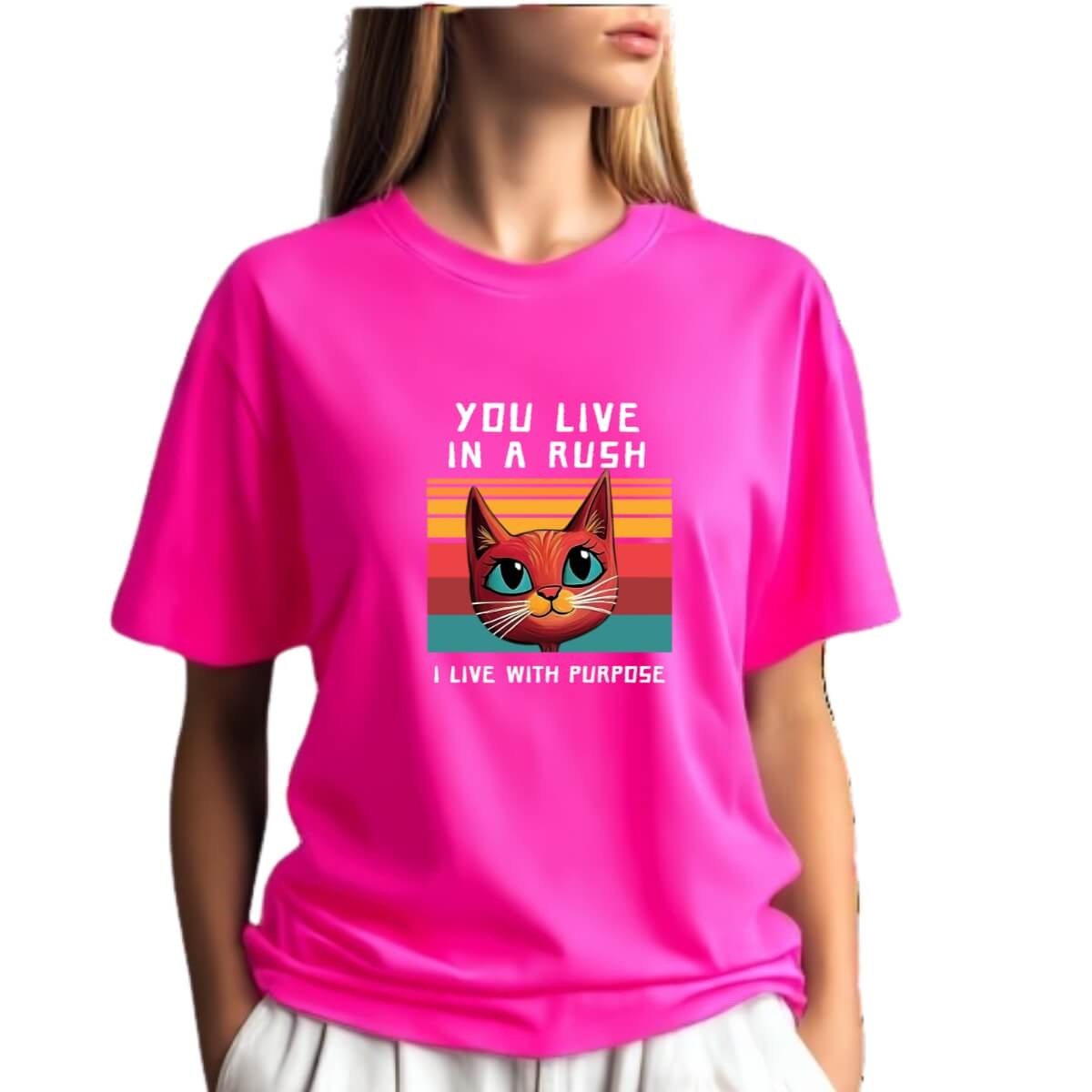 Camiseta Rosa Pink Gato Rush vs Purpose - Cat Lover