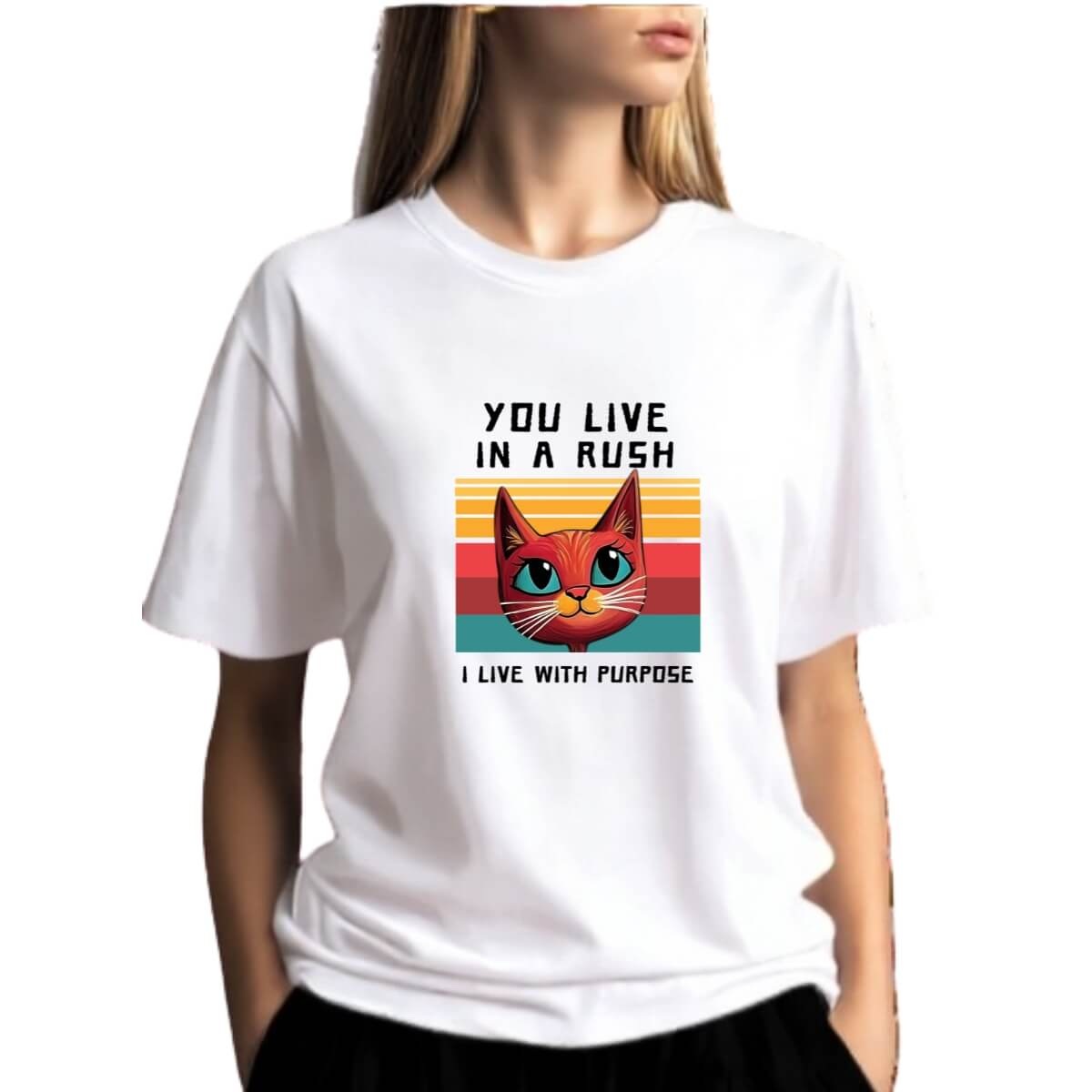 Camiseta Branca Gato Retro - Malha 30.1