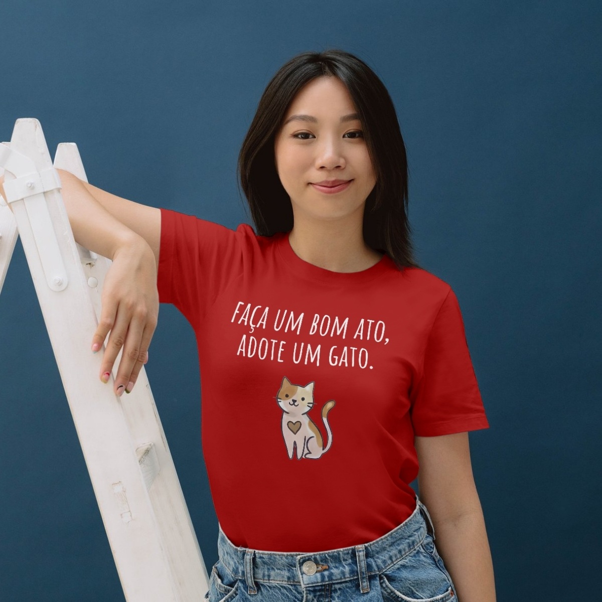 Baby Look Feminina Algodão Gatinho Adote Um Amigo Pet Frase.