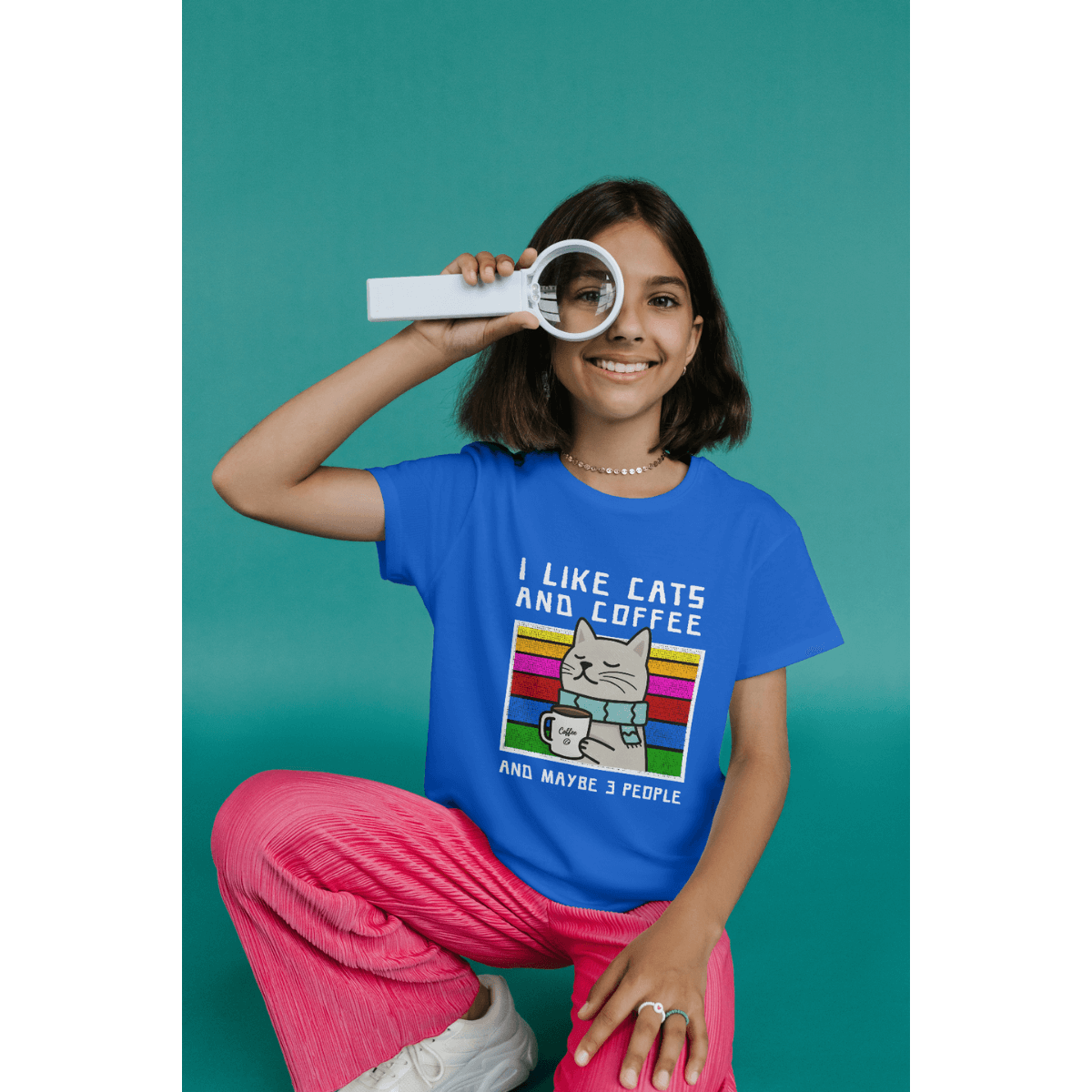 Camiseta Infantil Gato e Café (10 á 14 anos)