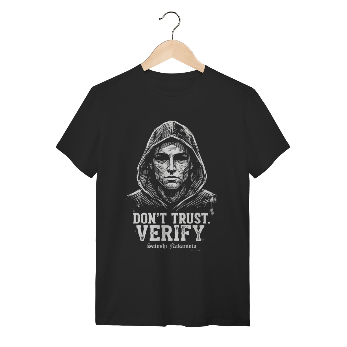 Camiseta Satoshi Nakamoto – Don't Trust. Verify – Criptografia Cypherpunk