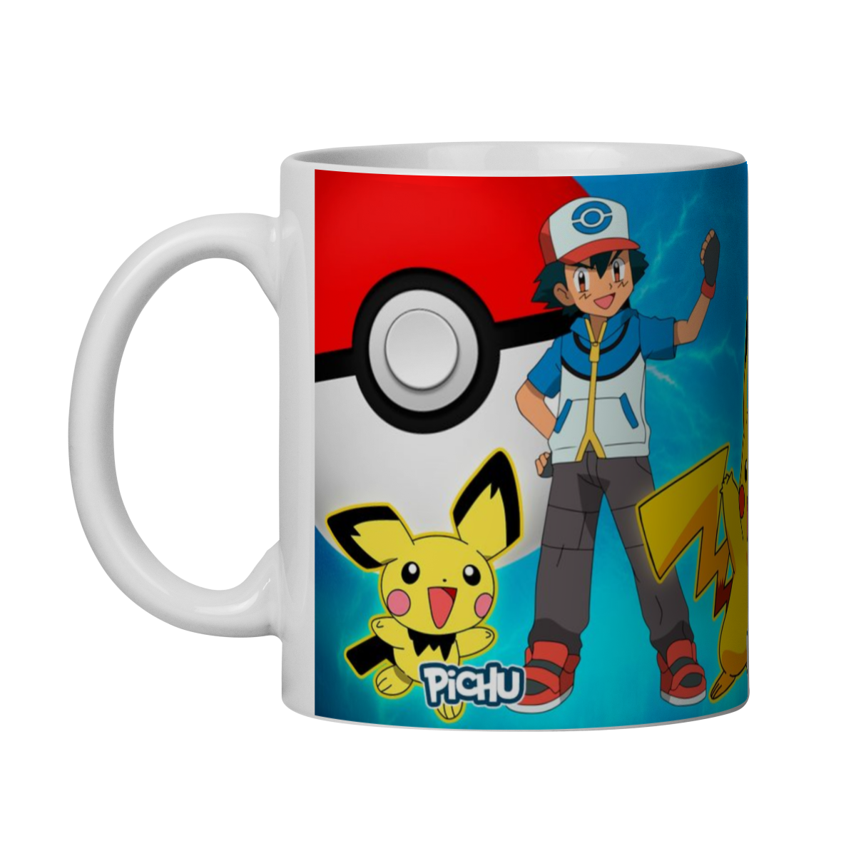 Xícara Estampada Pokémo - Pichu / Pikachu / Raichu