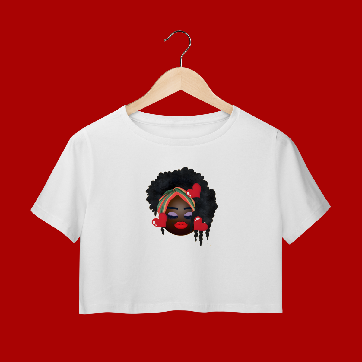 Cropped Black Girs Emogi 3 corações Turbante Colorido