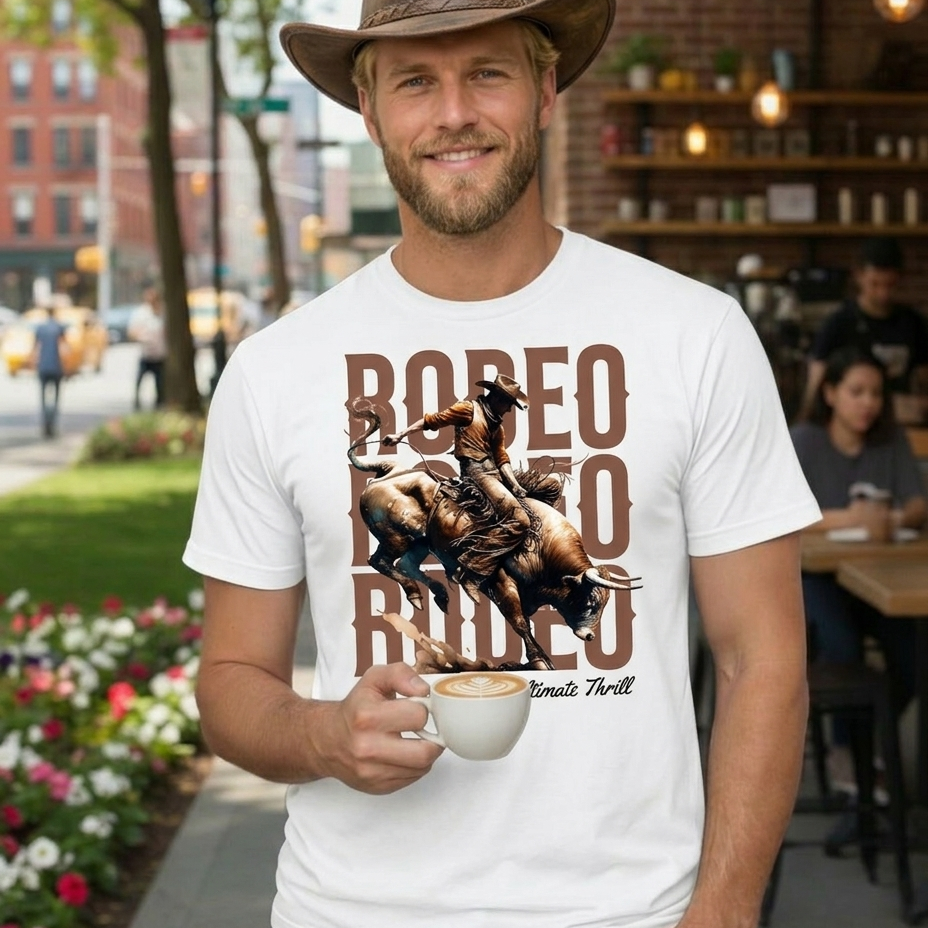 Camiseta Personalizada Rodeio, camiseta de malha 100% algodão, fio 30.1, modelo Unissex