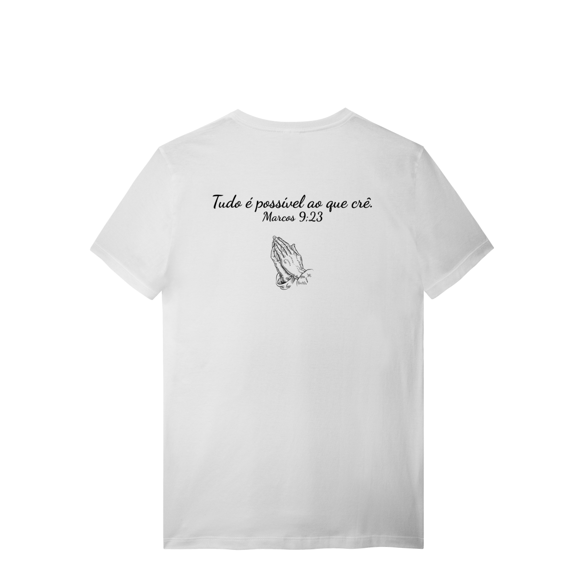 Nome do produto: Camisa branca lisa com frase bíblica