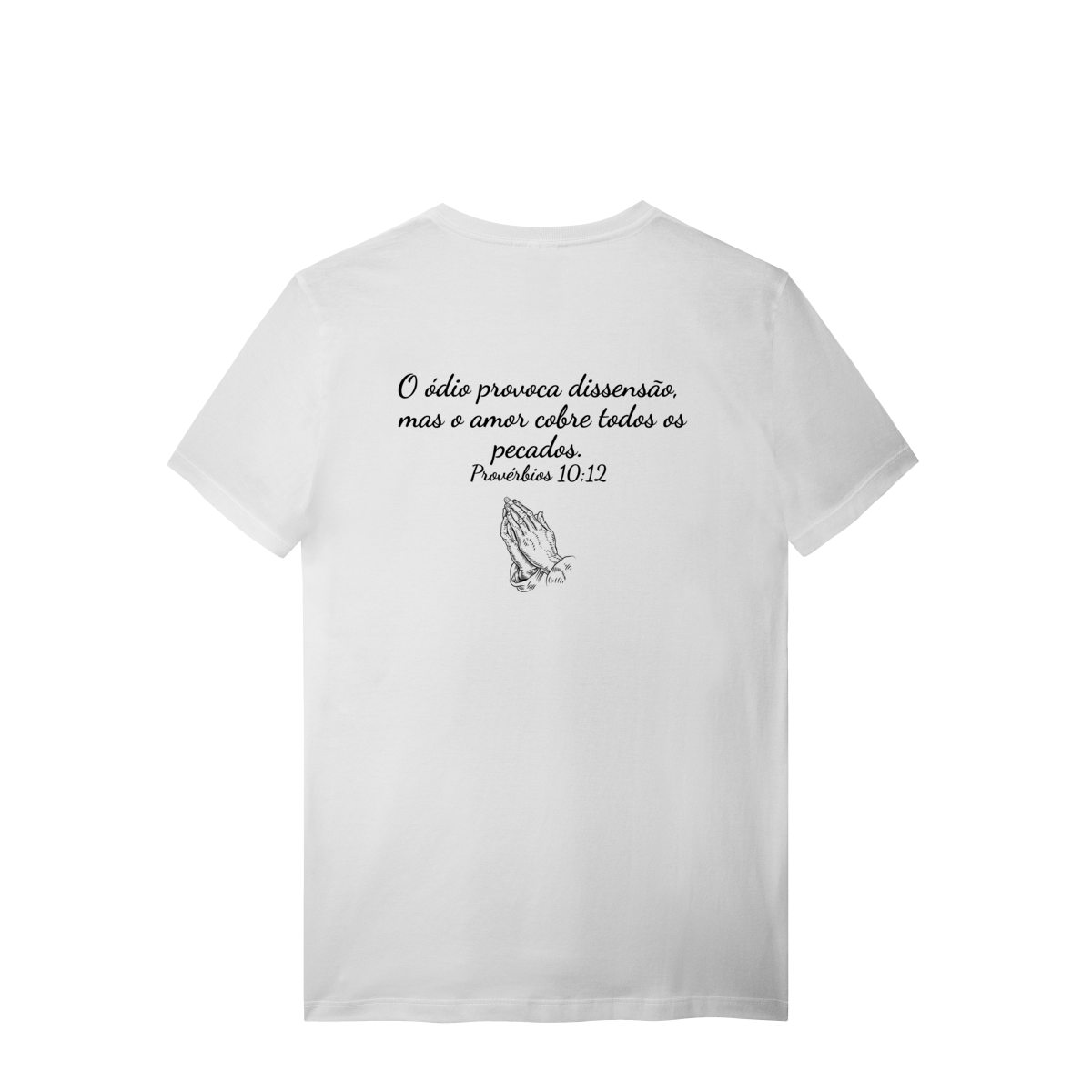 Nome do produto: Camisa branca lisa com frase bíblica