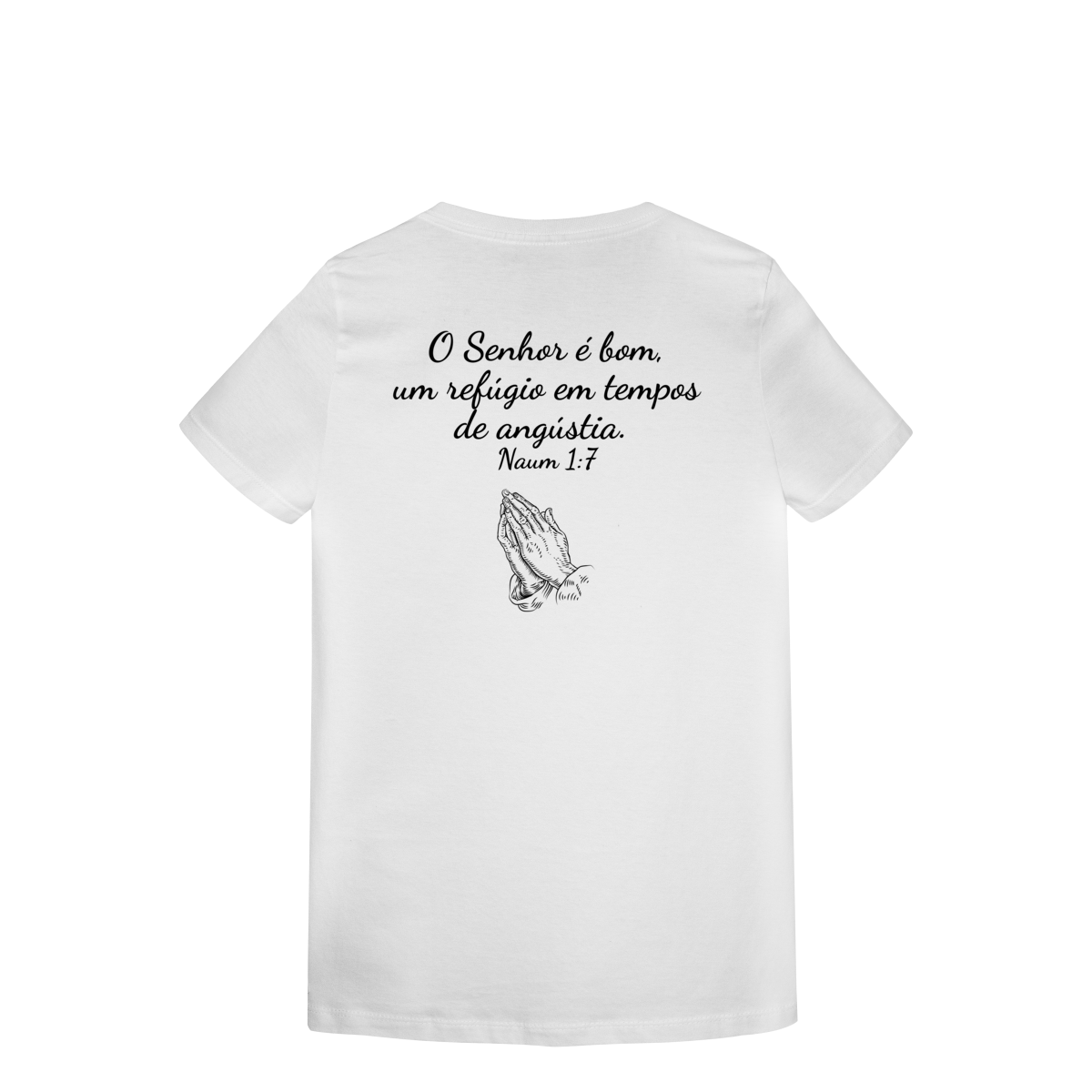Nome do produto: Camisa branca lisa com frase bíblica