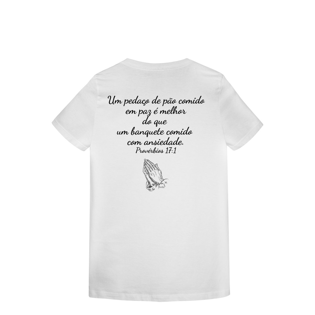 Nome do produto: Camisa branca lisa com frase bíblica