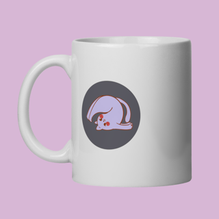 Caneca Petnip Gato Roxo de Ponta Cabeça - Porcelana 325ml