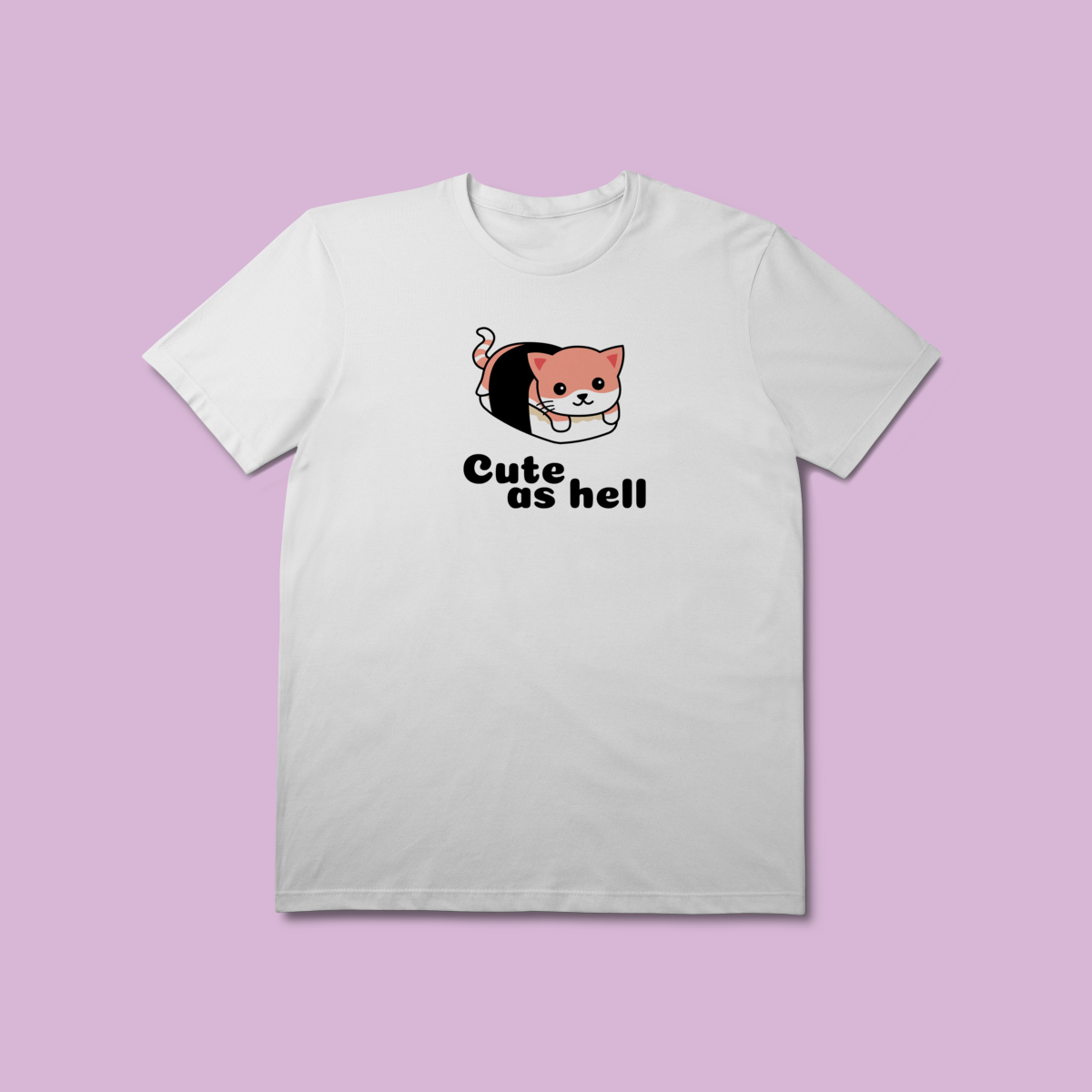 Camiseta Premium Gato Sushi Cute As Hell - 100% Algodão