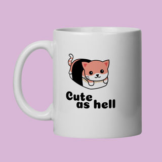 Caneca Gato Sushi Cute As Hell - Porcelana 325ml