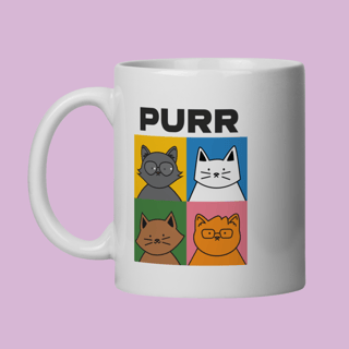 Caneca PURR Pop Art Gatos - Porcelana Premium