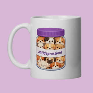 Caneca Antidepressivos Cães - Porcelana Premium