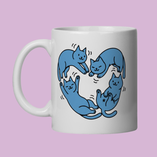 Caneca Coração Gatinhos - Porcelana 325ml