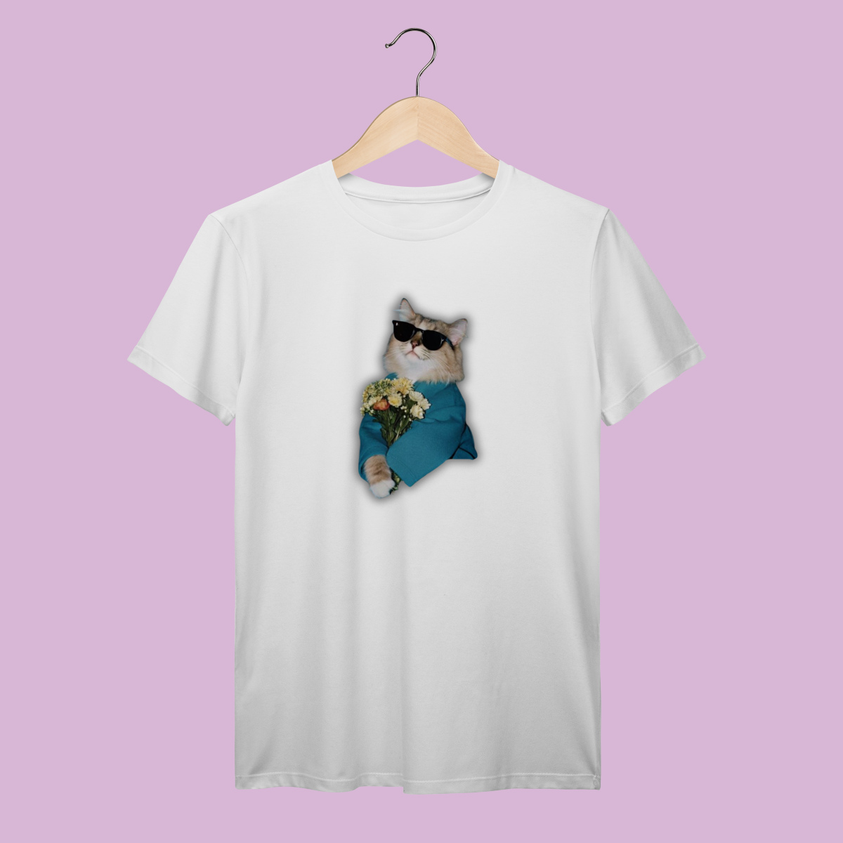 Nome do produto: Camiseta Gatinho com Flores - 100% Algodão