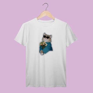 Camiseta Gatinho com Flores - 100% Algodão