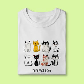 Camiseta INFANTIL - Purrfect Love Gatinhos Diversos