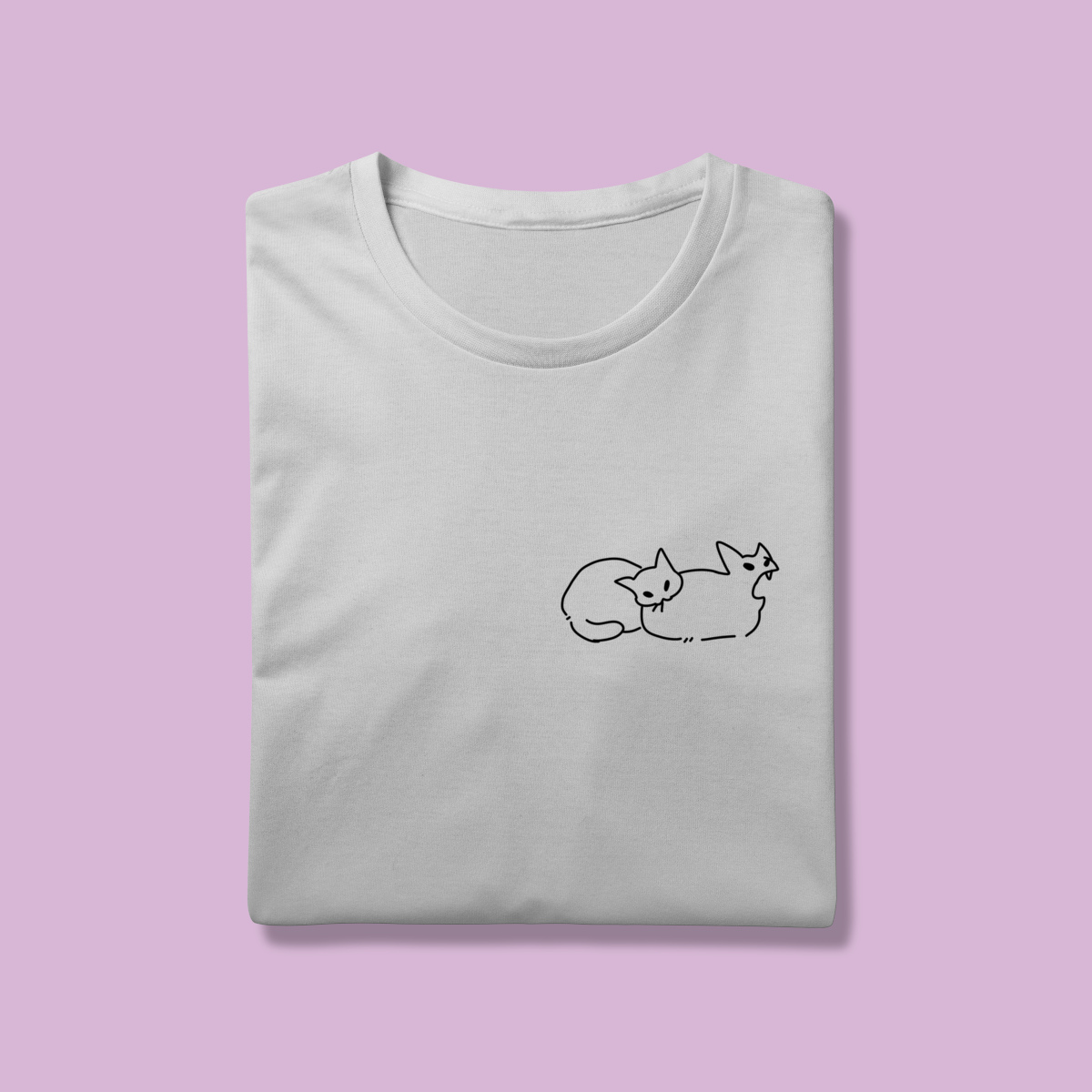 Camiseta 100% Algodão - Gatinho Mordendo Minimalista