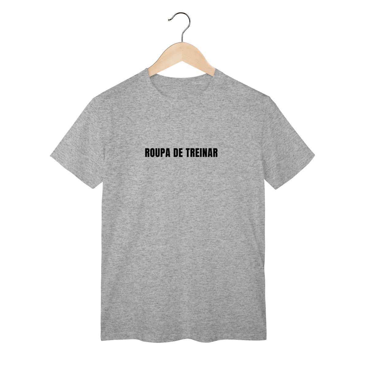 Nome do produto: Camiseta Minimalista com Frase “Roupa de Treinar” – T-Shirt Autoral