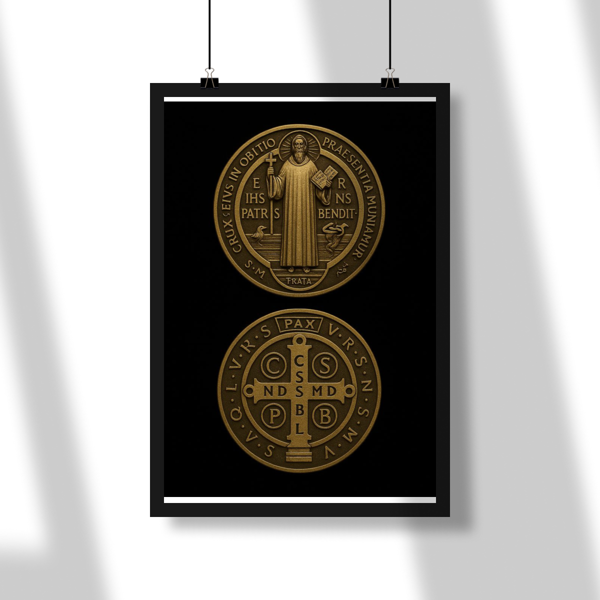 Nome do produto: Poster - Medalha de São Bento - Fundo Preto