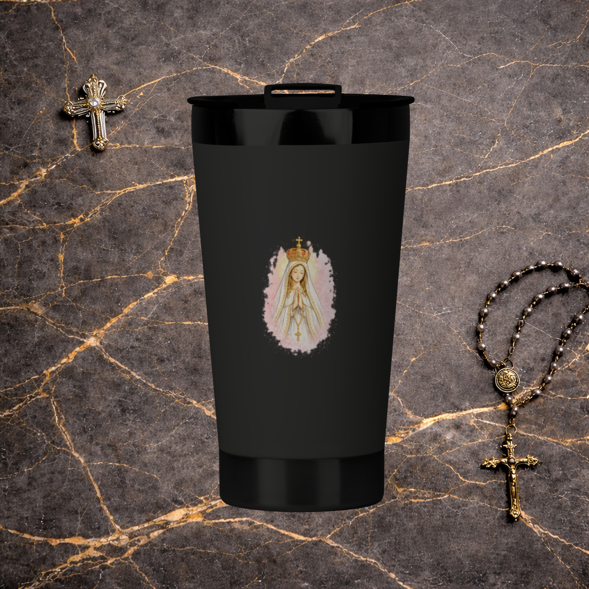 Copo Térmico - Nossa Senhora de Fátima (Preto)