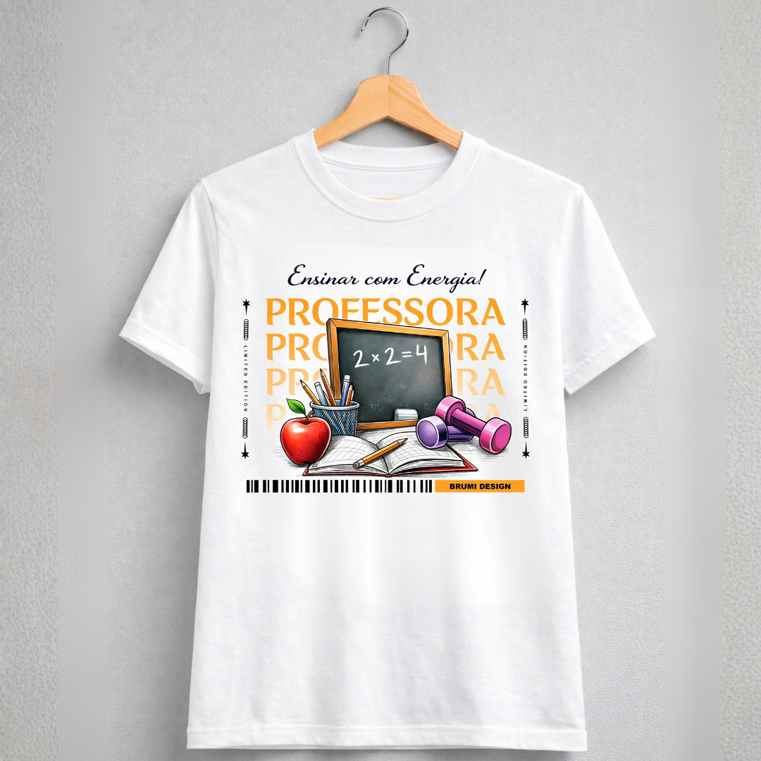 Camiseta Baby Long Feminina BRUMI – Professora: Ensinar com Energia (BK046)