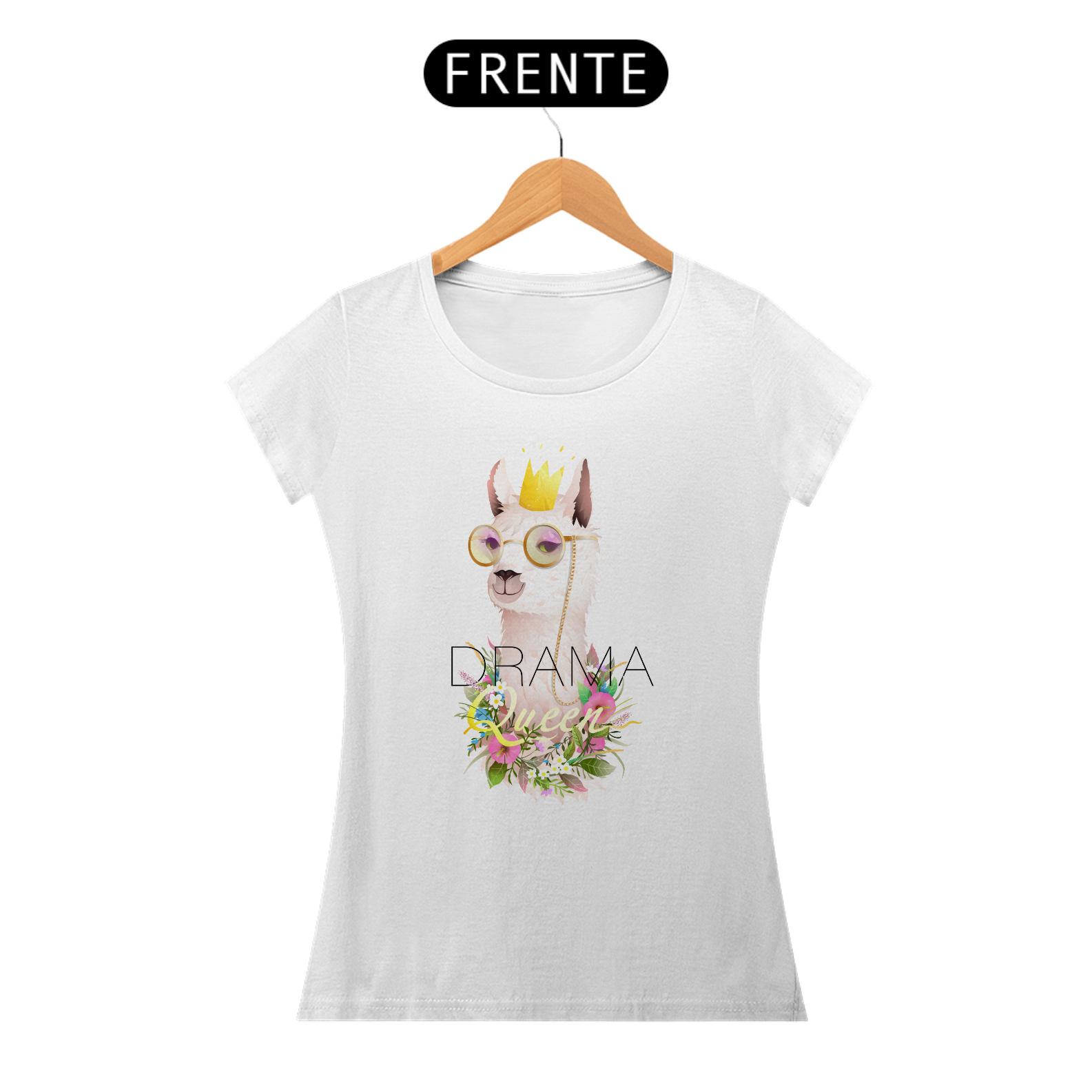 Nome do produto: Camiseta Babylook com Estampa Llama Drama Queen - Lhama Rainha Dramática