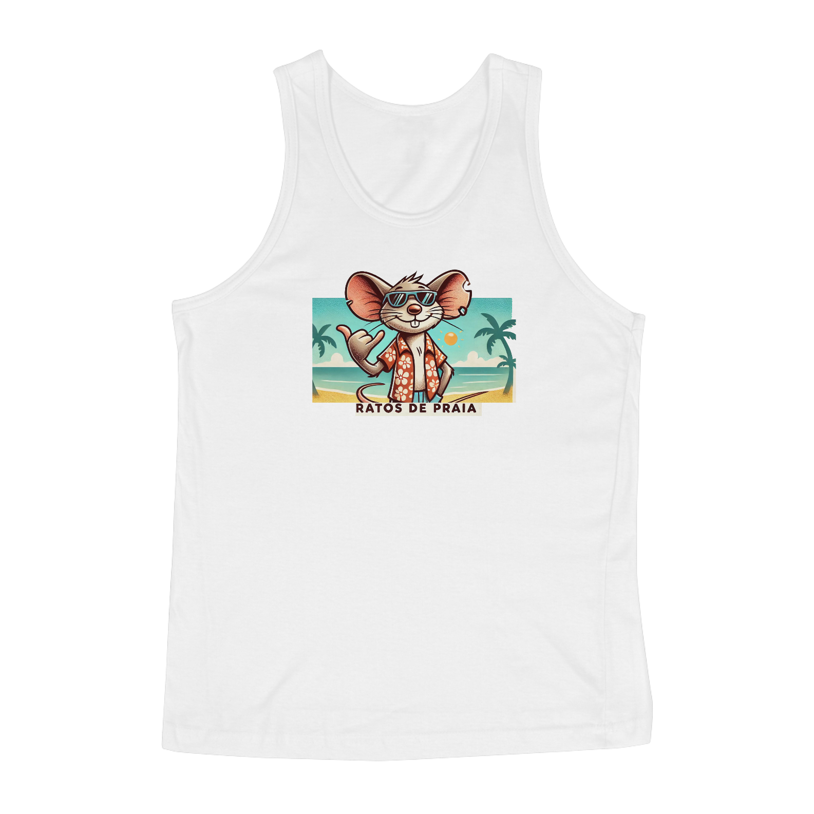 Nome do produto: Regata Quality Estampa Desenho Hang Loose Ratos de Praia