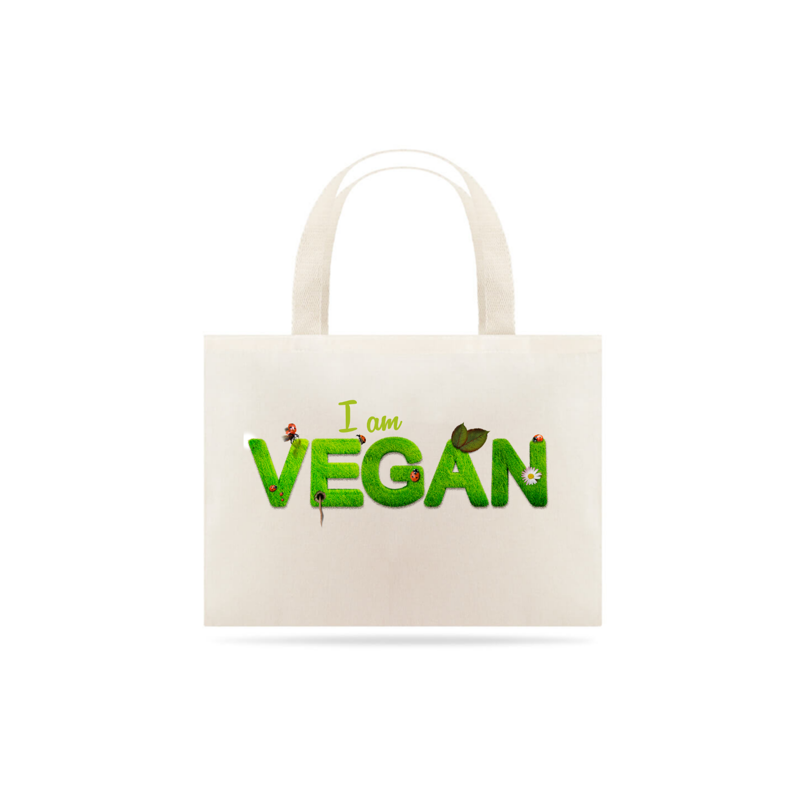 Nome do produto: Bolsa Eco Bag Grande Algodão Estampa Frase I am VEGAN