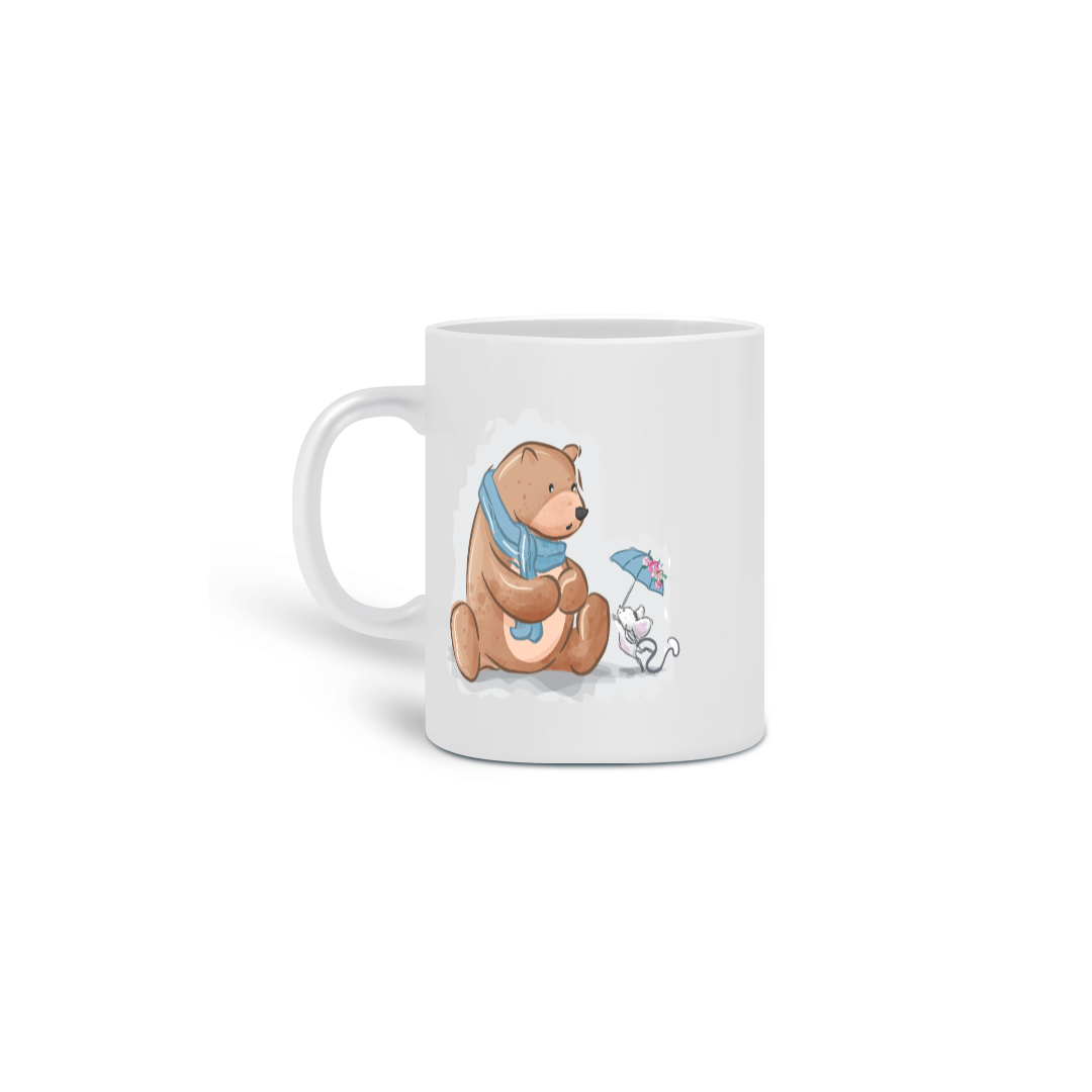 Nome do produto: Caneca Cerâmica Estampa Urso e Rato Fofo