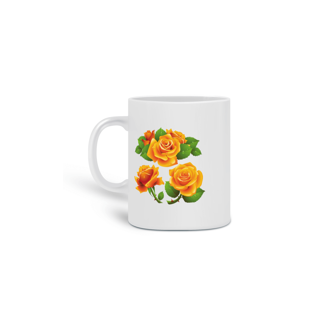Nome do produto: Caneca Cerâmica Estampa Flor Rosa Alaranjada