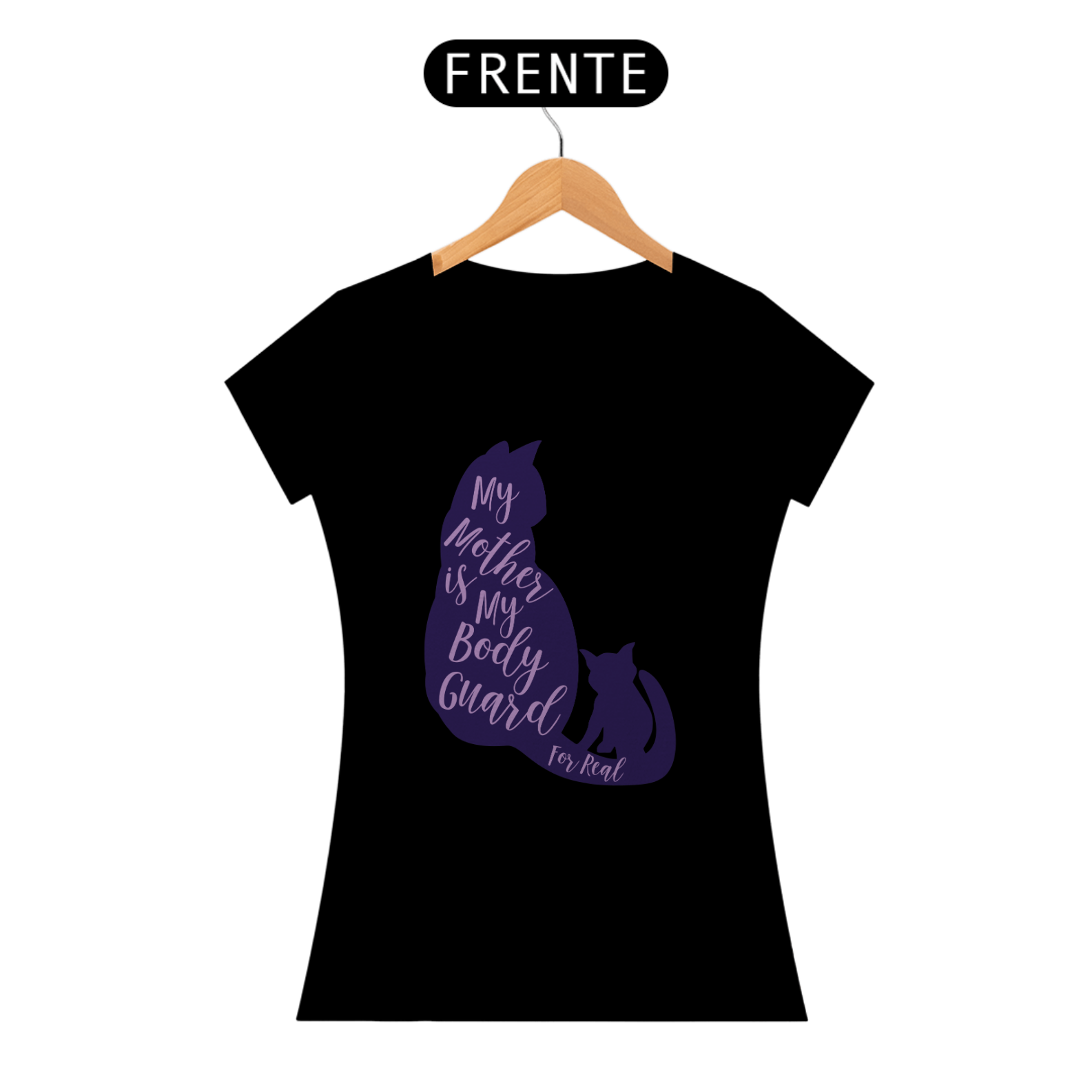 Nome do produto: Camiseta Baby Long Quality Estampa Gato - Frase My mother is my body guard for real