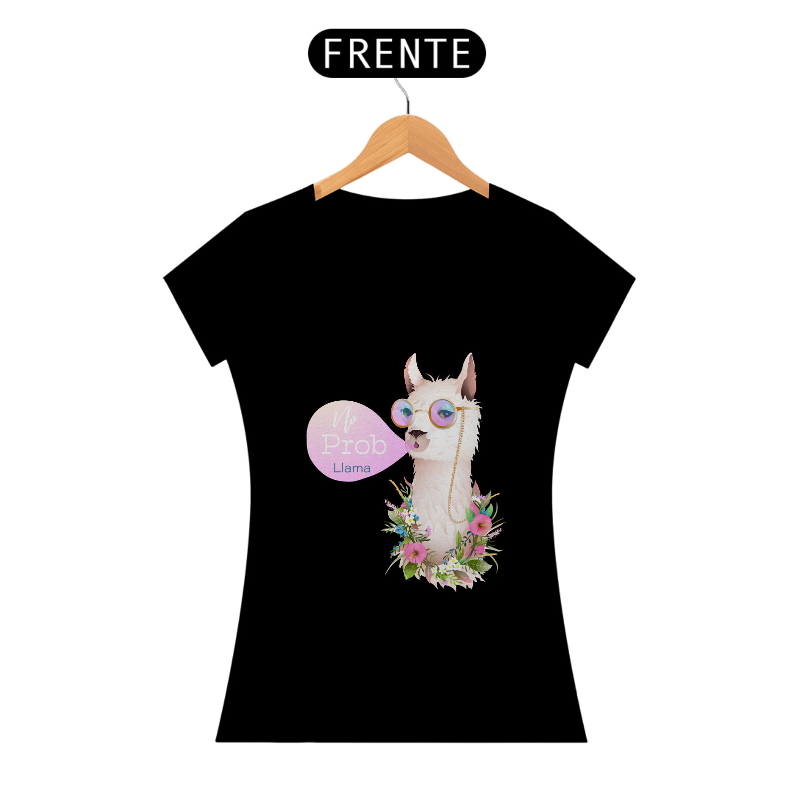 Nome do produto: Camiseta BabyLook Branca Estampa No Prob Llama