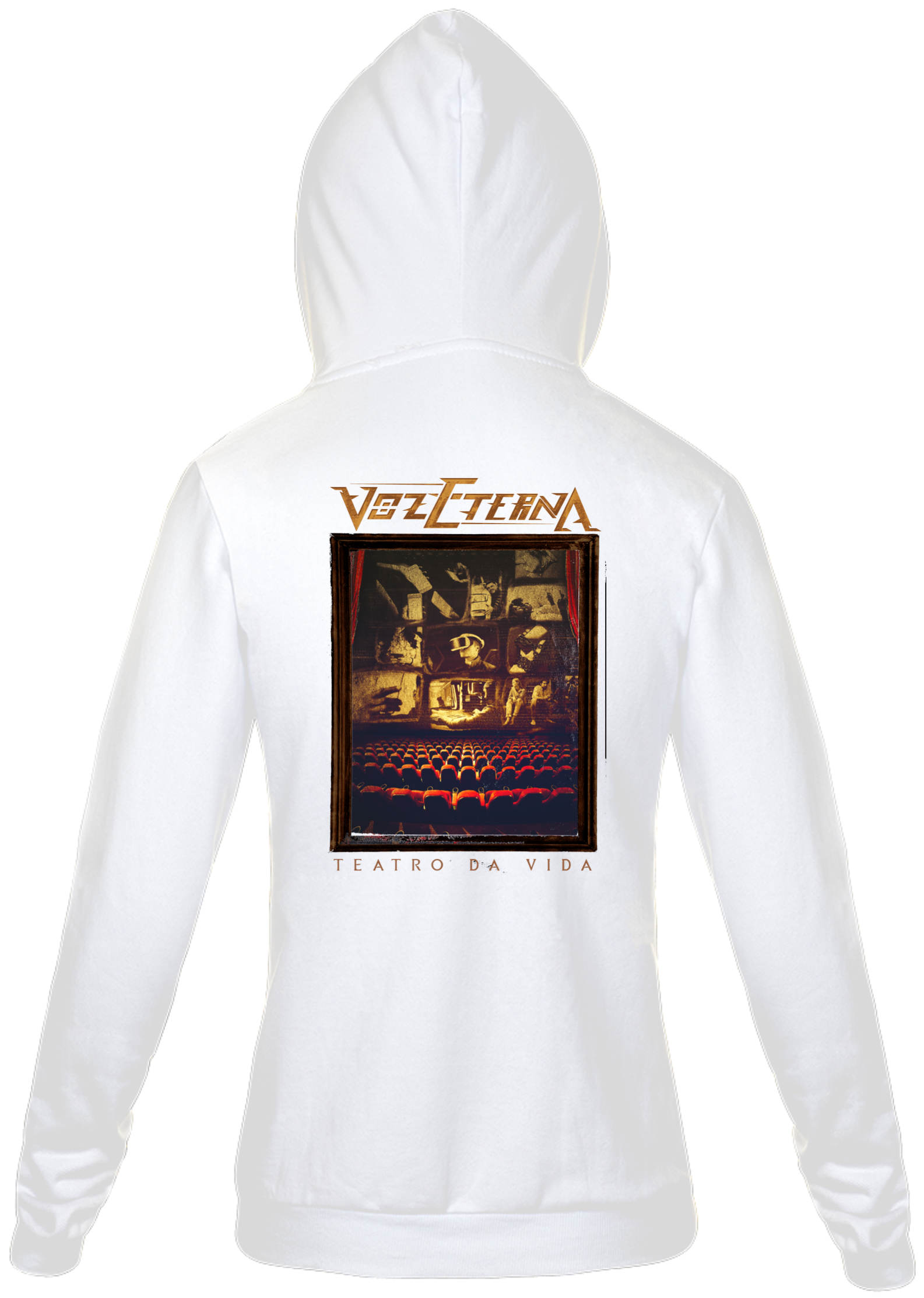 Nome do produto: Moletom Zíper Voz Eterna Teatro da Vida Claro