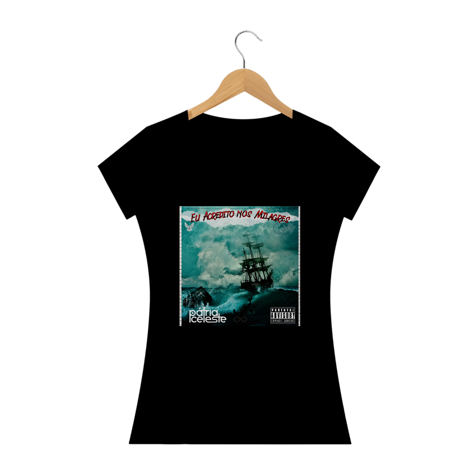 Nome do produto: Baby Look Pátria Celeste Eu Acredito nos Milagres