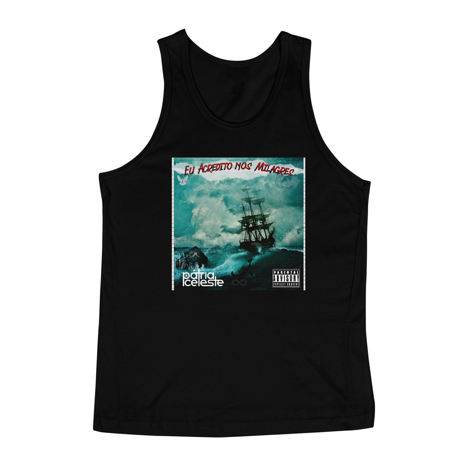 Nome do produto: Regata Pátria Celeste Eu Acredito nos Milagres