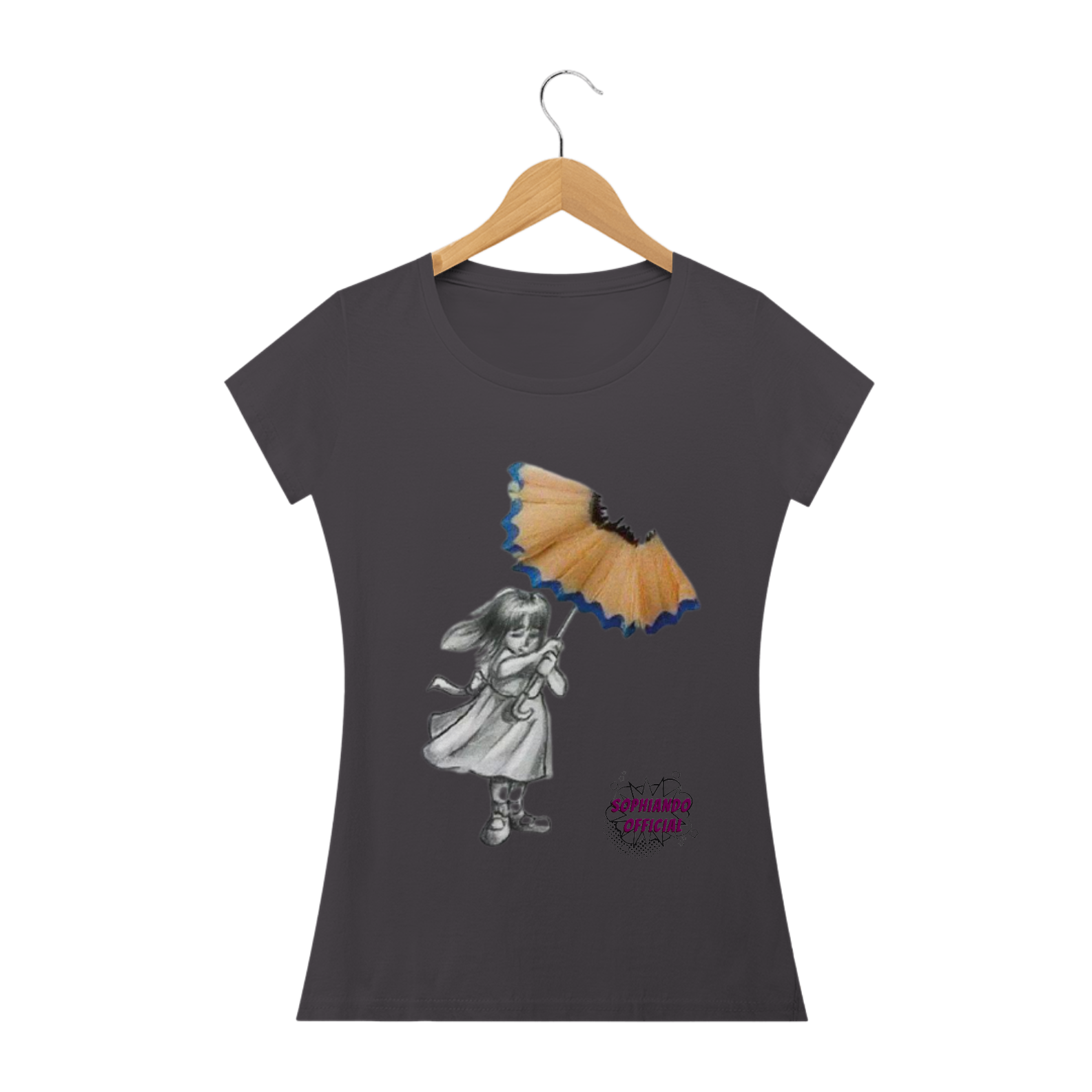 Nome do produto: Menina e o Guarda Chuva! Camisa Feminina Estonada