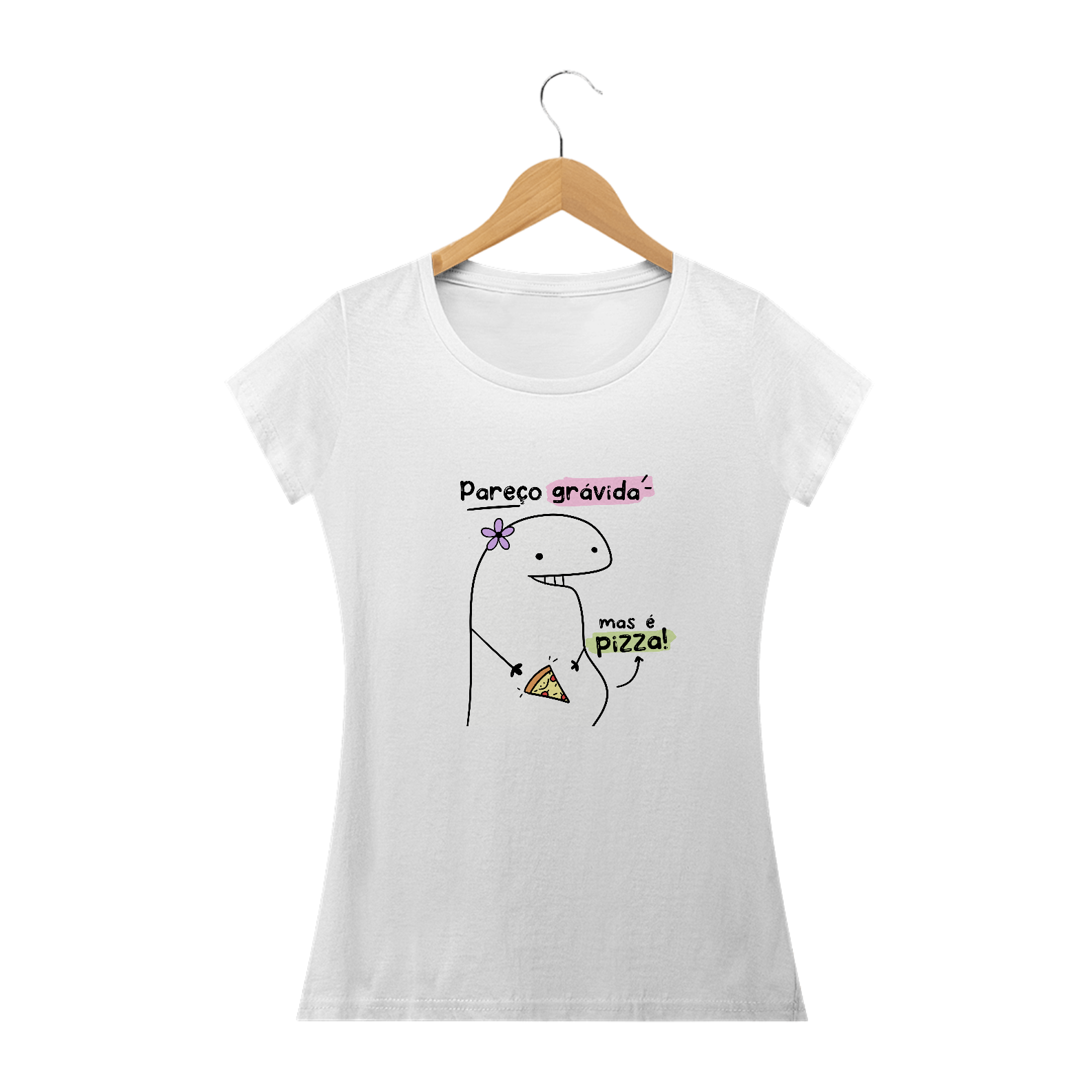 Nome do produto: {Coleção Flork Bacana} Camisa Bacana Pareço grávida, mas é pizza :)