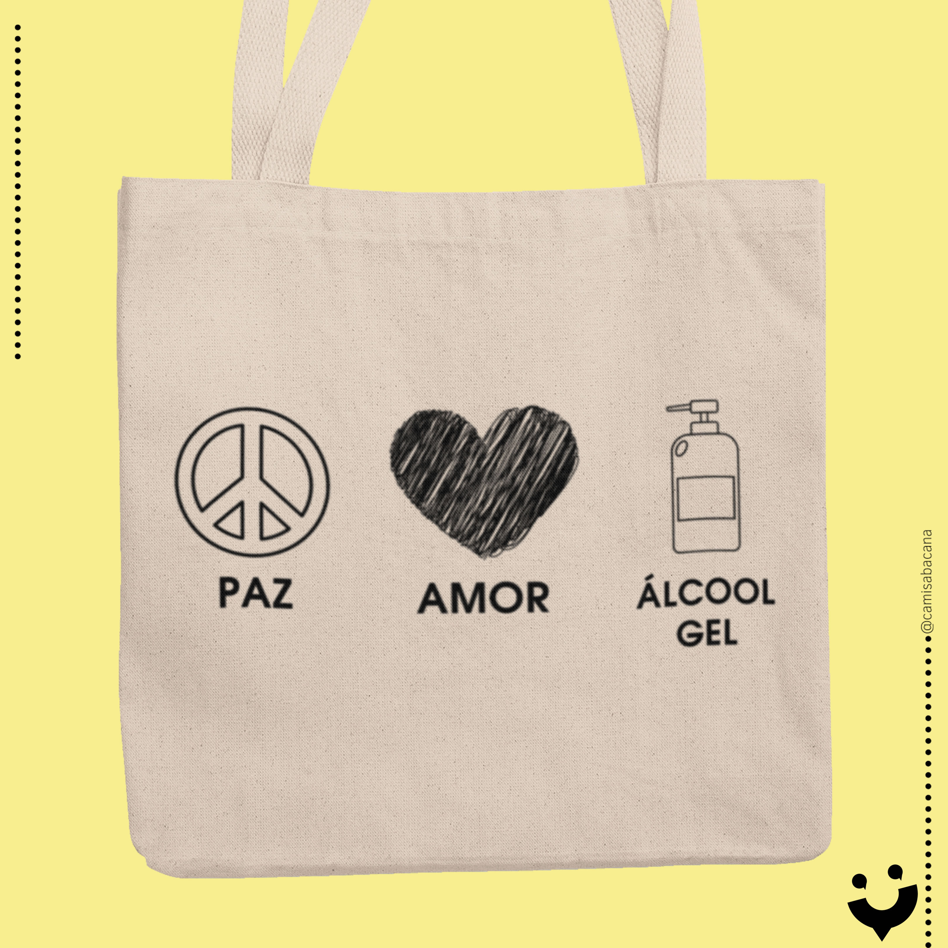 Nome do produto: {Bag Bacana} Paz, amor e álcool gel