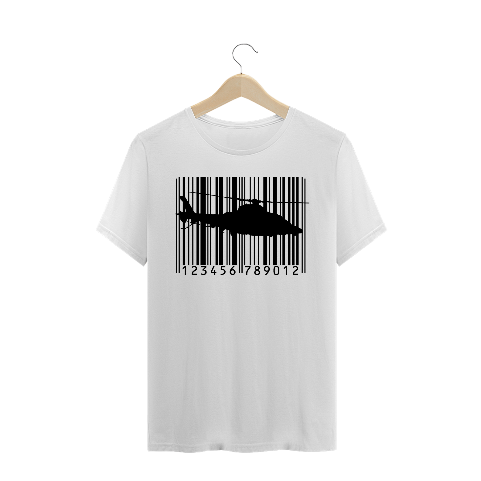 Nome do produto: Camisa - Helicóptero código de barras branca