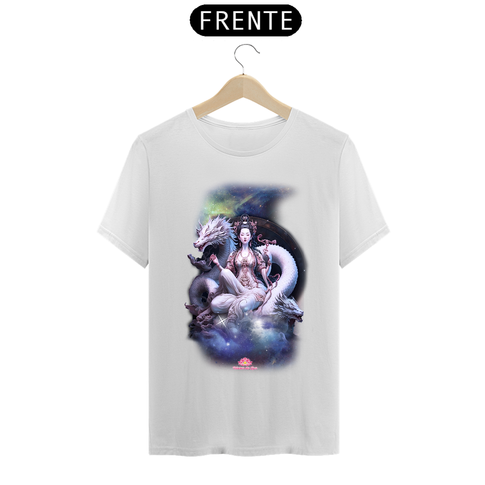 Nome do produto: Camiseta Kuan Yin e os Dragões Brancos 
