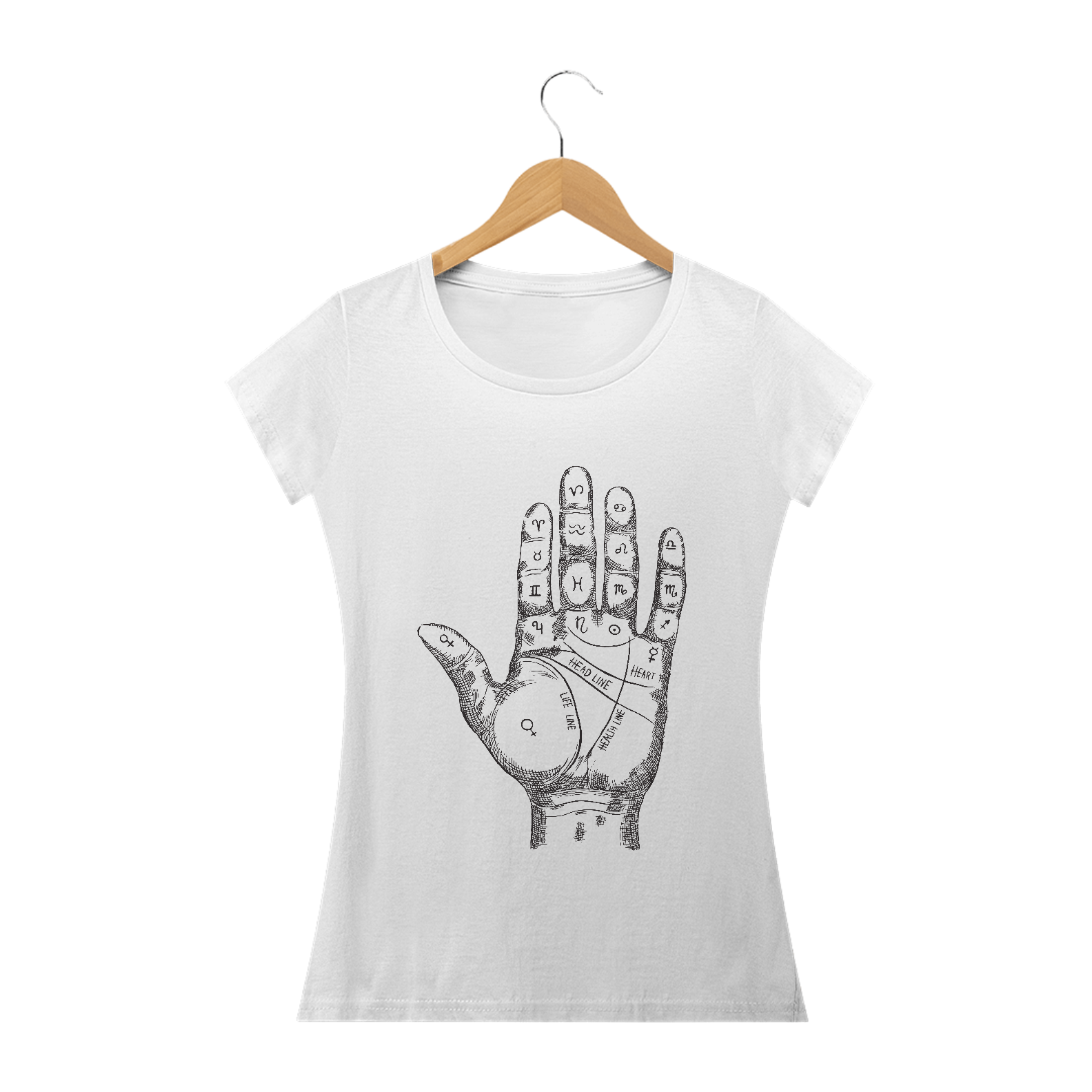 Nome do produto: Camiseta Fem. Babylook - Quirologia - Leitura das Mãos