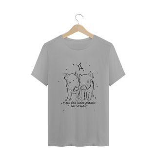 Camiseta Unissex | Gêmeos | Meus dois lados gritam: GO VEGAN! | P&B