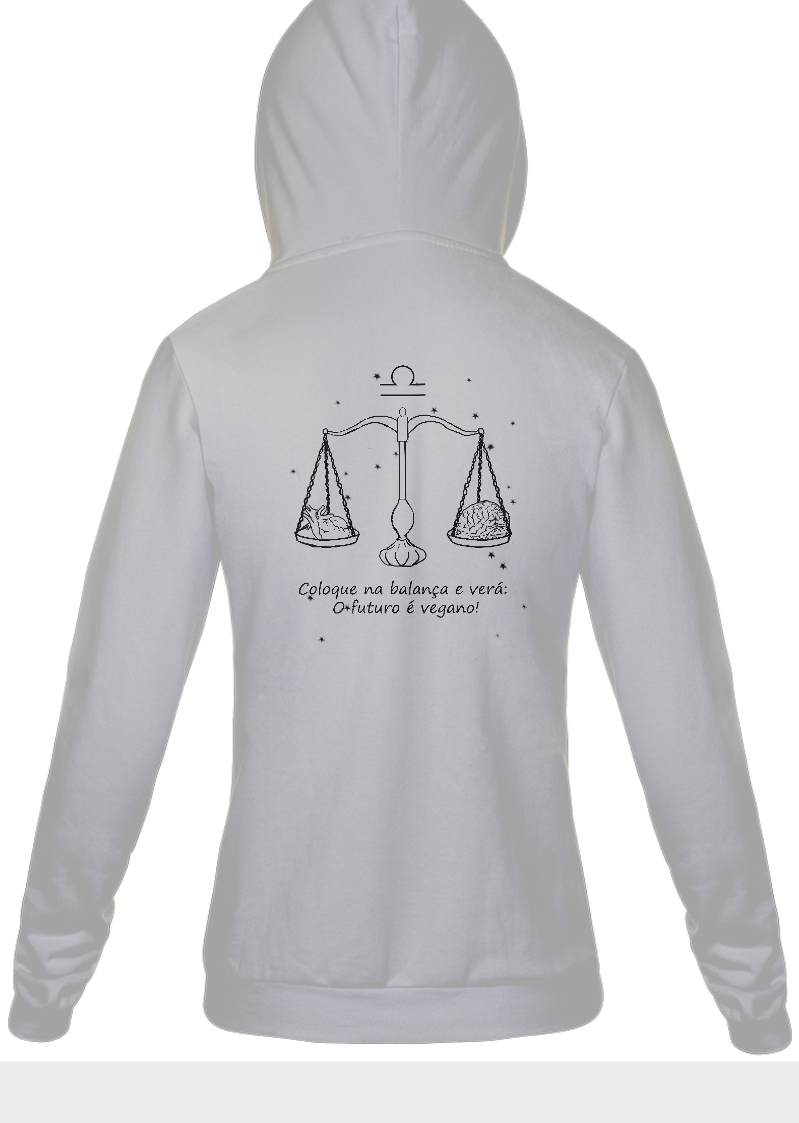 Nome do produto: Moletom Com Zíper Unissex | Libra | Coloque na balança e verá: O futuro é vegano! | P&B 