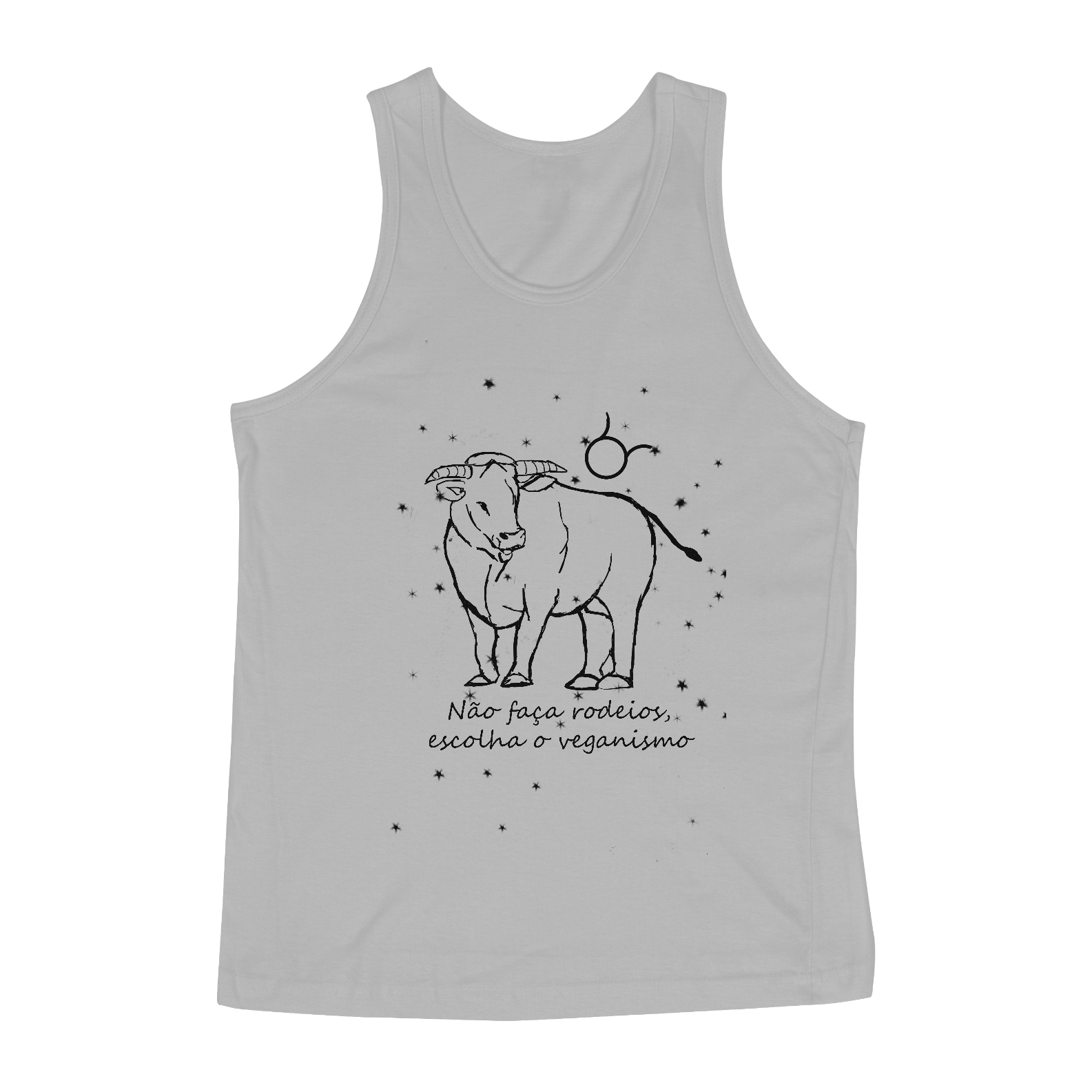 Nome do produto: Regata Masculina | Touro | Não faça rodeios, escolha o veganismo | P&B