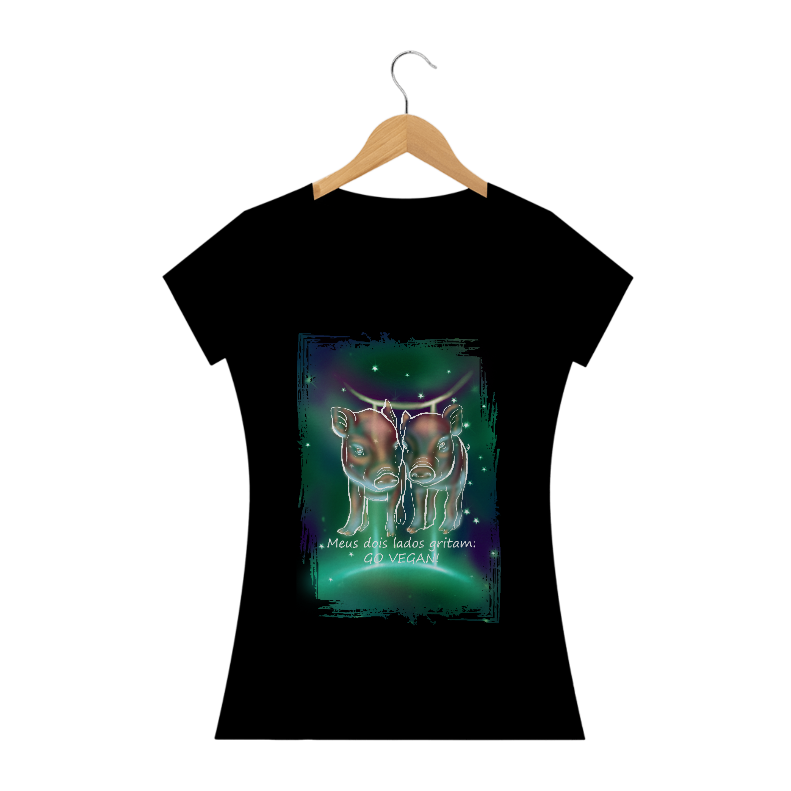 Camiseta Baby Long | Gêmeos | Meus dois lados gritam: GO VEGAN! | Color