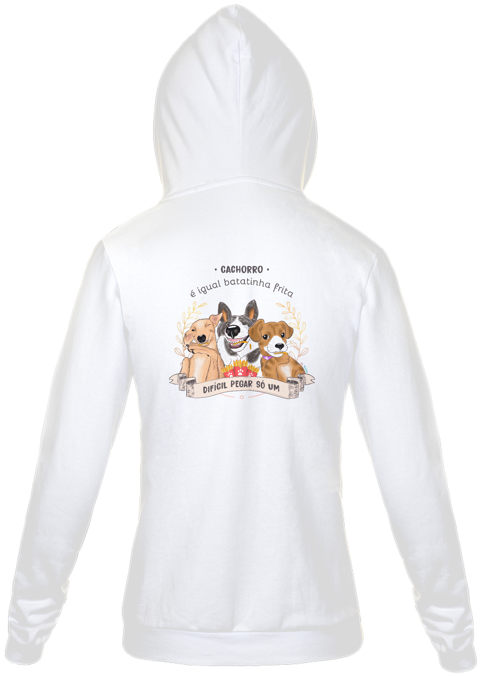 Nome do produto: Moletom com Zíper Cachorro é Igual Fritas Branco