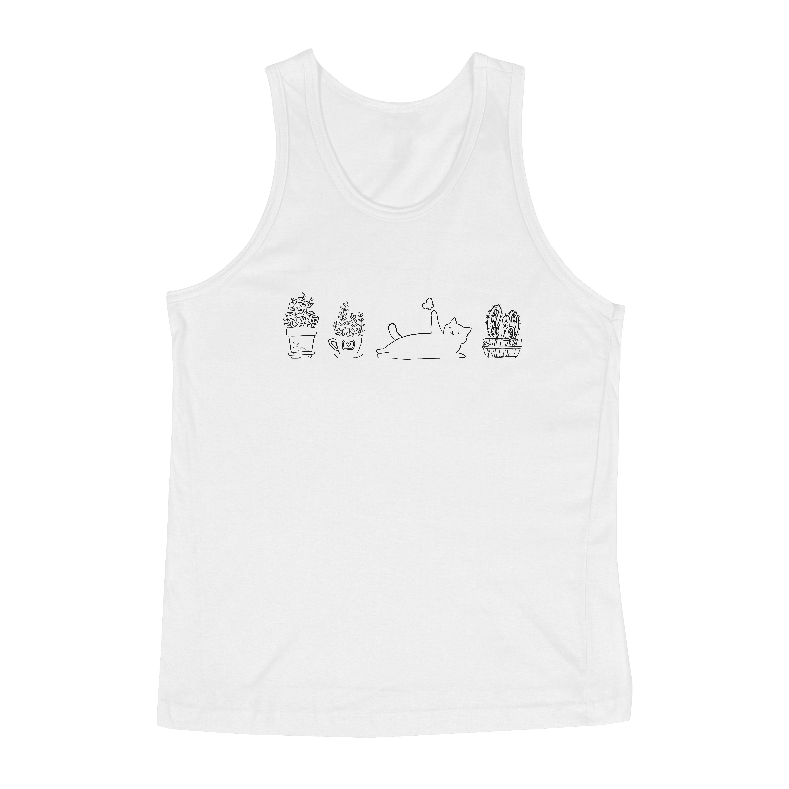 Nome do produto: Regata Masculina Gatos e Plantas Branca