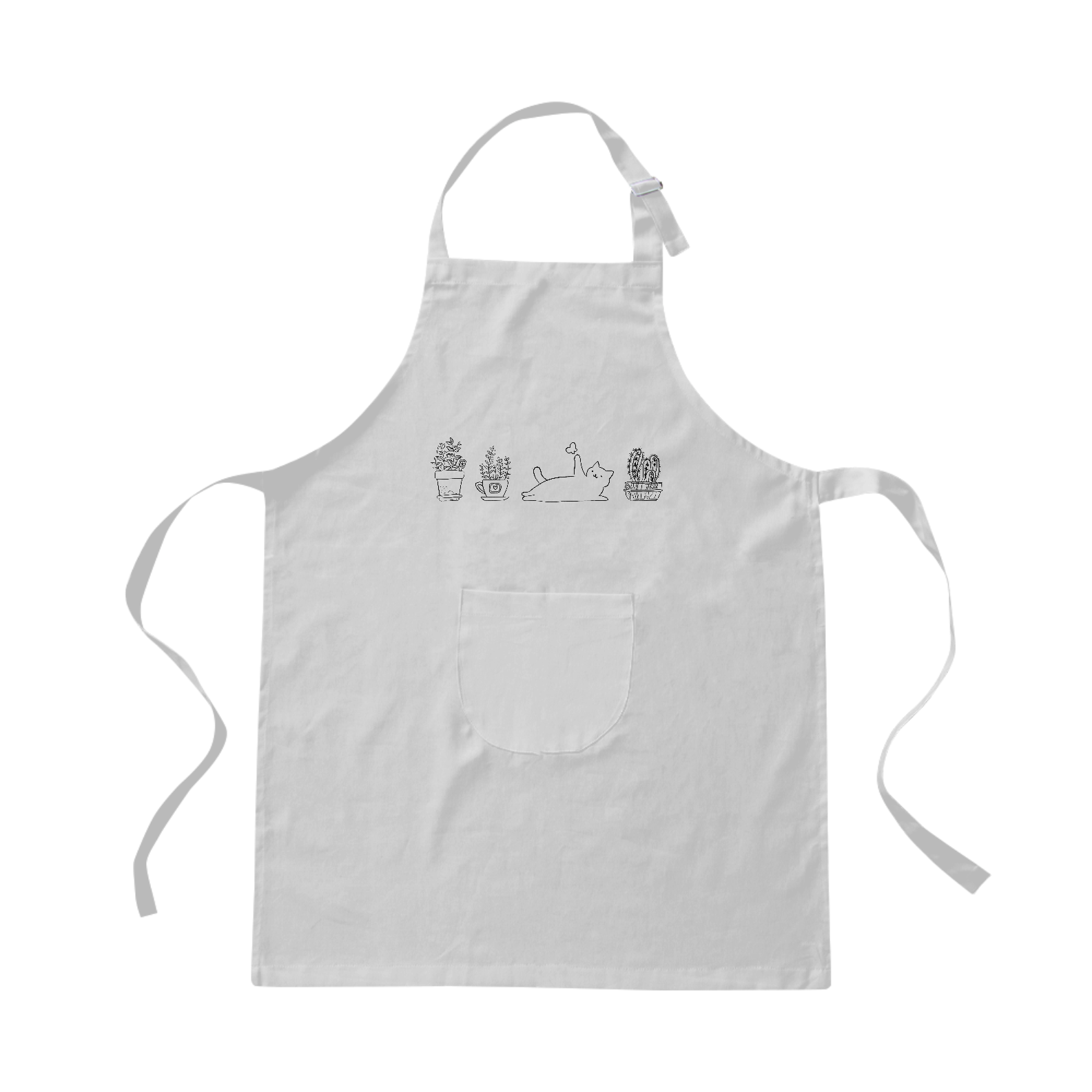 Nome do produto: Avental Brim Gatos e Plantas Branco